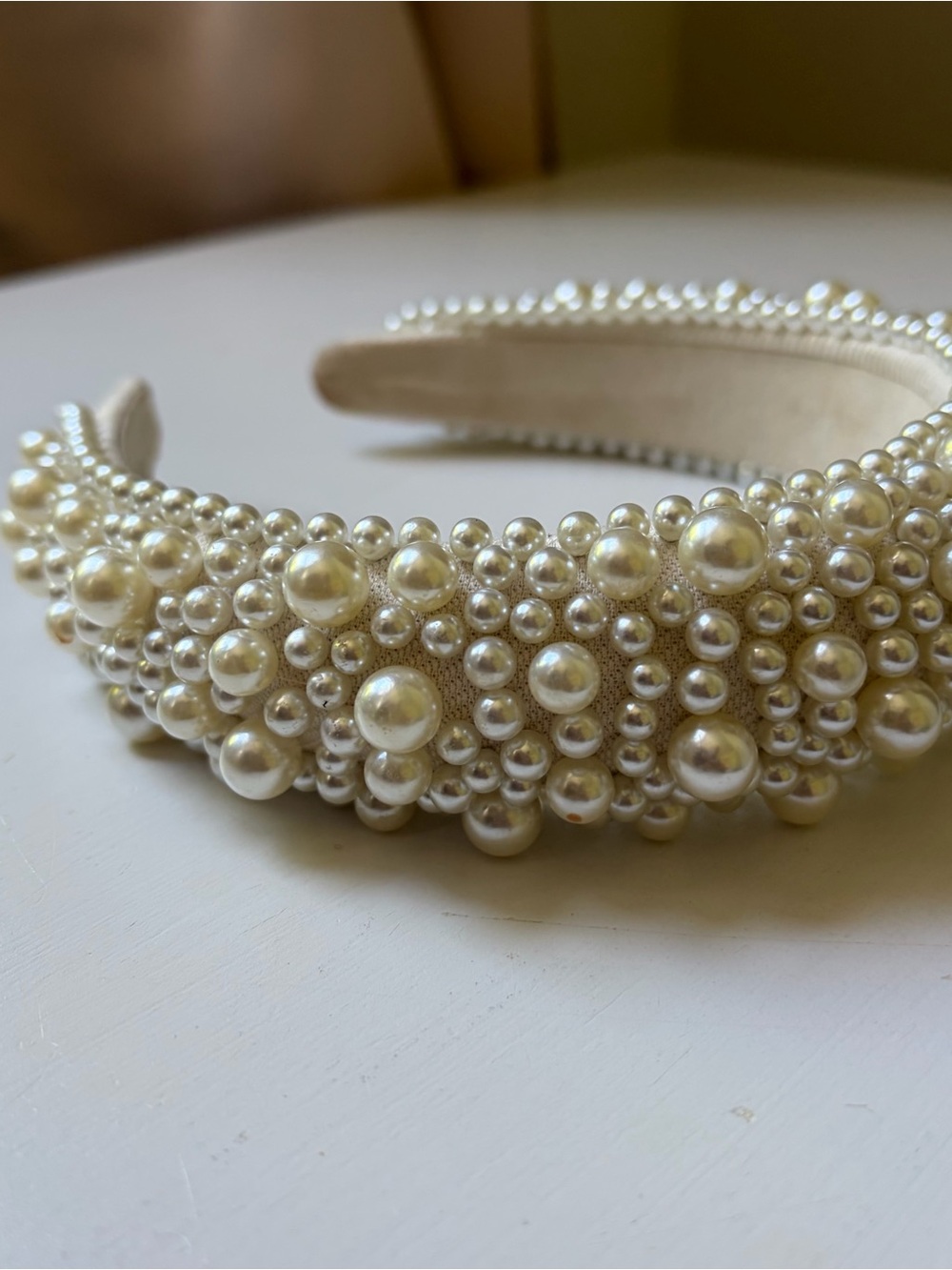 Ivory Pearl-Embellished Cream Bridal Headband - Picture 4 of 8